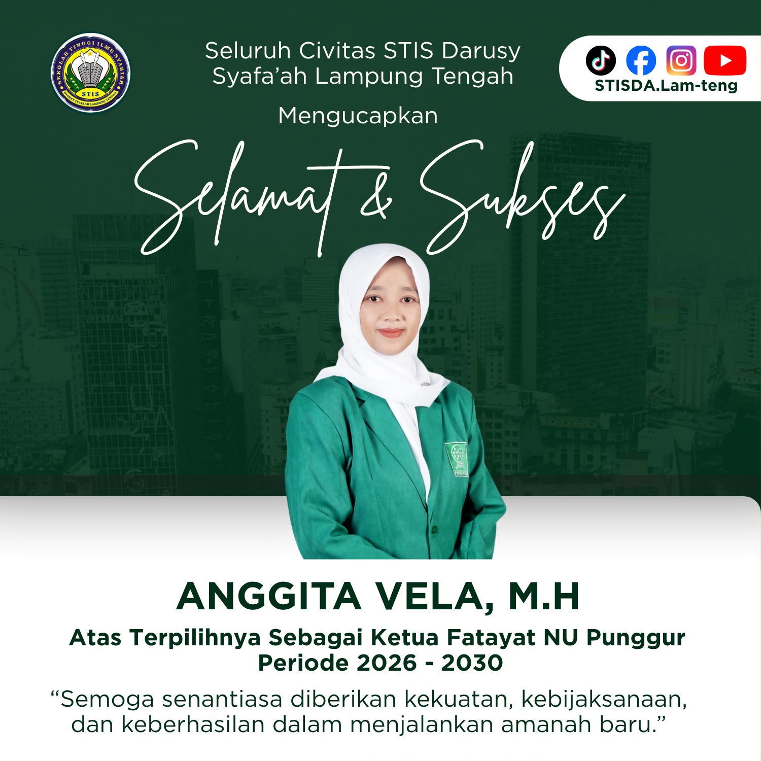 Dosen STISDA Lamteng, Anggita Vela, M.H Nahkodai PAC Fatayat NU Punggur